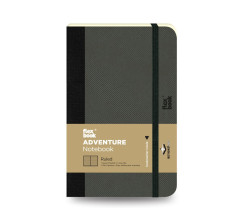 Flexbook Adventure vonalas jegyzetf�zet � fekete, 9 � 14 cm, m�b�r bor�t�val, bels� zsebbel �s k�nyvjelz�vel
