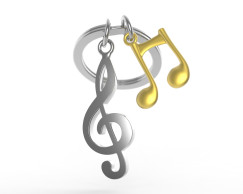 Violinkulcs hangjeggyel, ez�st/arany - Kulcstart�