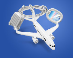 Repülő bőrönddel, fehér/szürke - Kulcstartó