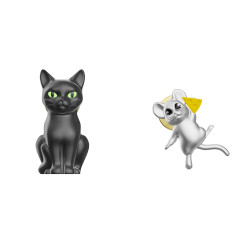 Cica egérrel, fekete/ezüst - Kitűző