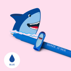 Cápa, radírozható zselés toll kék tintával (LEGAMI - STATIONERY - Shark Attak, 0.7 mm)