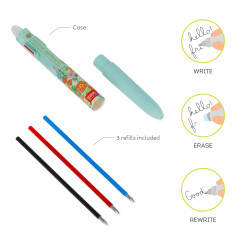 Virágos, 3 színű radírozható zselés toll (LEGAMI - STATIONERY, fekete/piros/kék)