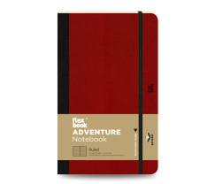 Flexbook Adventure vonalas jegyzetfüzet piros, 13 × 21 cm, műbőr borítóval, belső zsebbel és könyvjelzővel