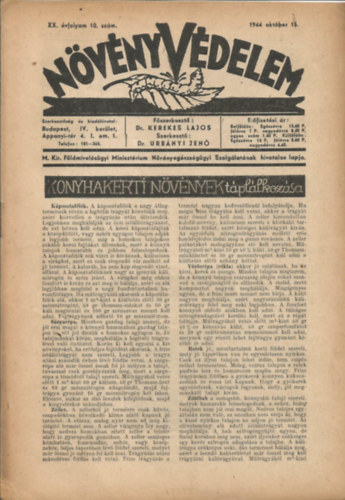 Dr. Kerekes Lajos; Dr. Urbnyi Jen - Nvnyvdelem XX. vfolyam 10. szm - 1944. oktber 15.