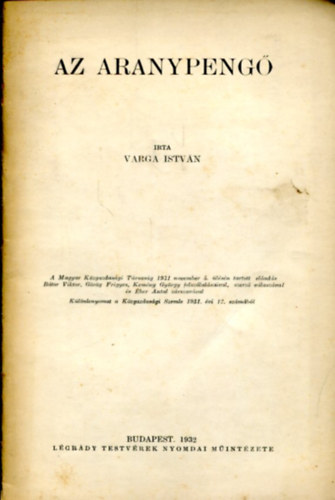 Varga István - Az aranypengő