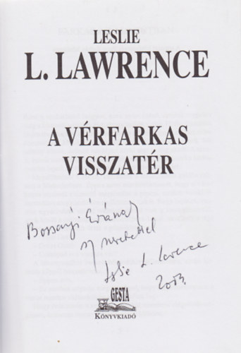 Leslie L. Lawrence - A vrfarkas visszatr (Dszkiads, Dediklt)