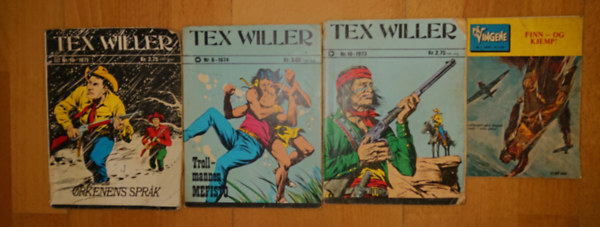 3 norv�g nyelv� Tex Willer k�tet + aj�nd�k Finn f�zet (norv�g): Tex Willer Nr. 10 (1973), Tex Willer Nr. 6 (1974), Tex Willer Nr. 10 (1971),
