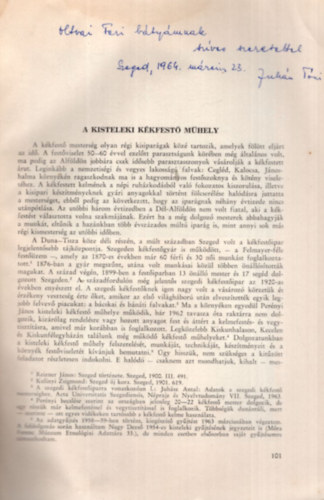 Juhász Antal - A kisteleki kékfestő műhely - Különlenyomat - Dedikált