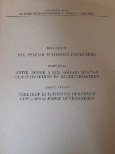 Szab Jlia, Keser Katalin Beke Lszl - XIX. szzadi ptszeti fnykpek - Antik romok a XIX. szzadi magyar tjfestszetben s rajzmvszetben - Tblakp s ptszeti dekorci Rippl-Rnai Jzsef mvszetben