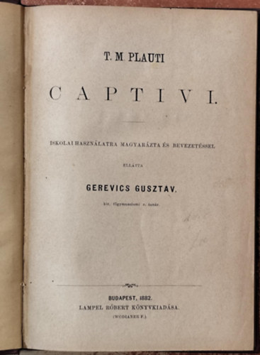 �des Jen�  (szerk.) - T. Maccii Plauti Captivi