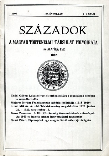 Pál Lajos (szerk.) - Századok - A Magyar Történelmi Társulat folyóirata 1990/3-4. szám (124.évfolyam)