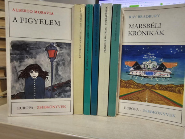 Katherine Mansfield, William Somerset Maugham, Francois Mauriac, Mihail Bulgakov, Ray Bradbury Alberto Moravia - 7db Eur�pa zsebk�nyv, K�NYVMENT� AJ�NLAT: A figyelem+ Egy cs�sze tea+ Ashenden, a h�rszerz�+ Akkor �s most+ Viperaf�szek+ Morfium+ Marsb�li kr�nik�k
