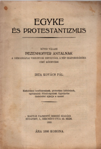 Kov�cs P�l - Egyke �s Protestanizmus