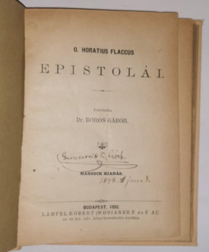 Dr. Boros G�bor (ford�t�) - Q. Horatius Flaccus epistol�i