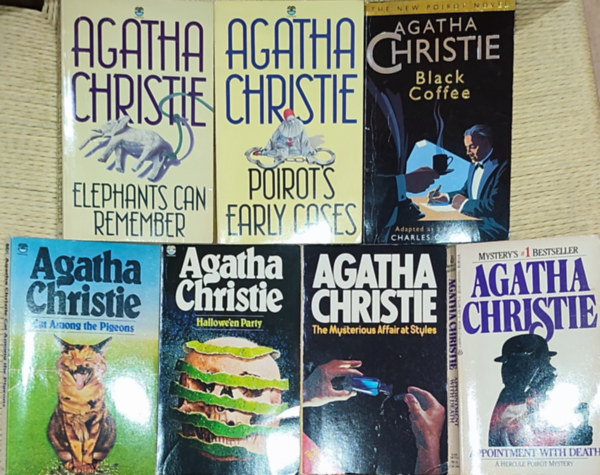 Agatha Christie - 7db angol nyelvű Agatha Christie regény - Cat Among the Pigeons, Hallowe'en Party, The Mysterious Affair at Styles, Appointment with Death, Black Coffee, Poirot's early cases, Elephants can remember