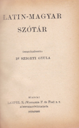 Dr. Szigeti Gyula - Latin-magyar sztr