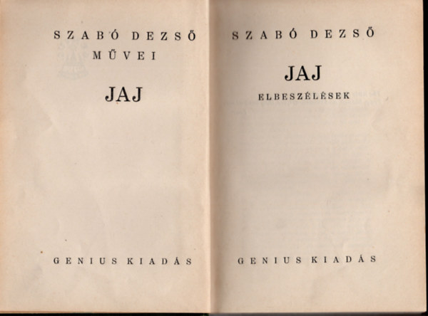 Szabó Dezső - Jaj-elbeszélések