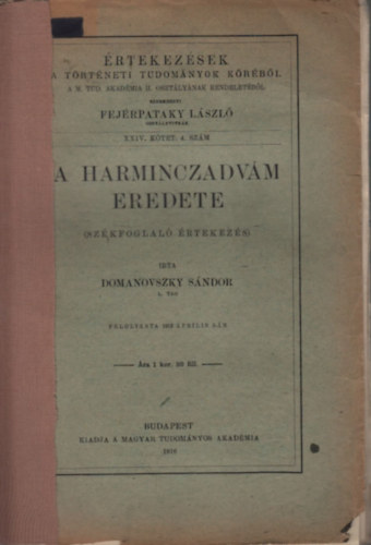 Domanovszky S�ndor - A harminczadv�m eredete