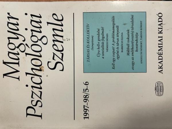 Pl�h Csaba-Bank� �gnes - Magyar Pszichol�giai Szemle 1997-98/5-6 (LIII. k�tet)