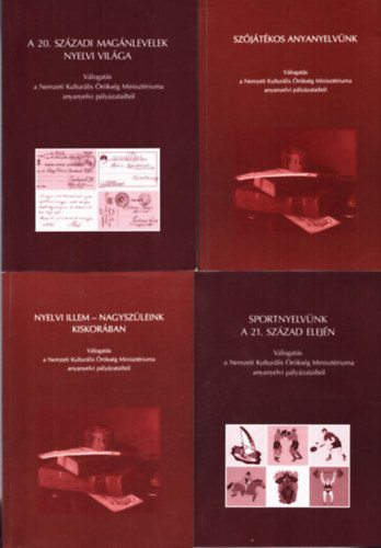 4 db nyelvészeti könyv: Sportnyelvünk a 21. század elején, 20. századi magánlevelek nyelvi világa, Szójátékos anyanyelvünk, Nyelvi illem - Nagyszüleink kiskorában