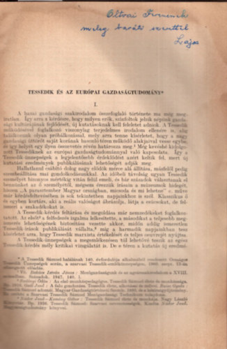 Hanz Lajos - Tessedik s az eurpai gazdasgtudomny - Tessedik nhny kiadatlan rsa - Klnlenyomat - Dediklt