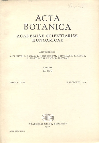 So Rezs - Acta Botanica (A Magyar Tudomnyos Akadmia botanikai kzlemnyei)- Tomus XVII., Fasciculi 3-4.