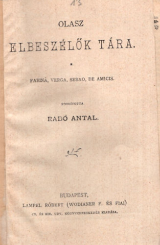 Rad� Antal - Olasz elbesz�l�k t�ra ( Magyar K�nyvt�r Sorozat )