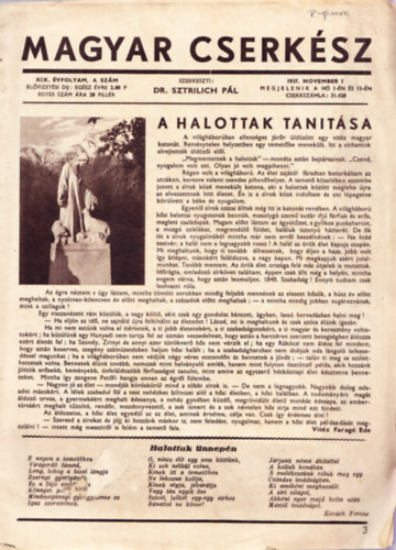Dr. Sztrilich Pl  (szerk.) - Magyar Cserksz XIX. vfolyam, 4. szm, 1937. november
