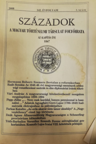 Szzadok - A Magyar Trtnelmi Trsulat Folyirata - 142. vfolyam - 2008/3