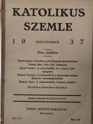 Mihelics Vid - Katolikus szemle 1937. szeptember