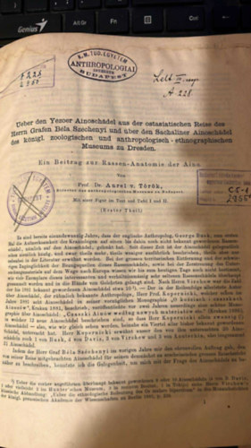 Prof. Dr. Aurel v. T�r�k - Ein Beitrag zur Rassen-Anatomie der Aino