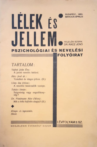 L�lek �s Jellem - Pszichol�giai �s nevel�si foly�irat I.�vf. 2.sz