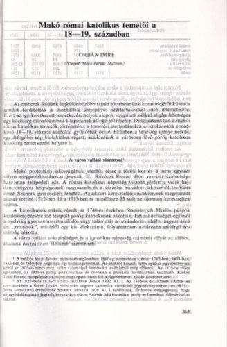 Orb�n Imre - Mak� r�mai katolikus temet�i a 18-19. sz�zadban (A Mak�i M�zeum F�zetei 71.)