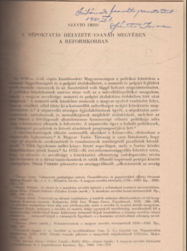 Sz�nt� Imre - A n�poktat�s helyzete  Csan�d megy�ben a reformkorban