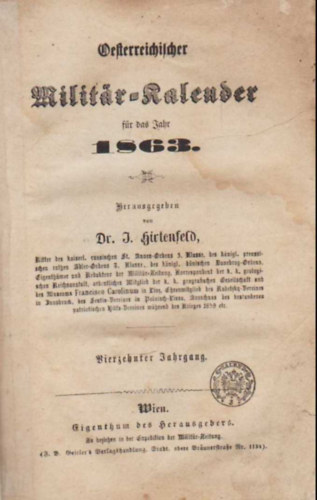 Dr. I. Hirtenfeld - Oesterreicchilcher Militár-kalender 1863