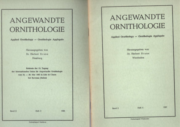 Dr. Herbert Bruns - 4 db ornitol�gia f�zet: Angewandte ornithologie