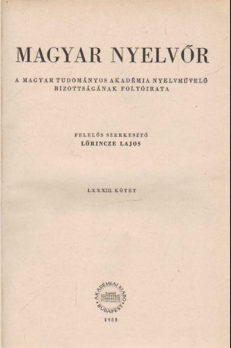 Lrincze Lajos - Magyar nyelvr 1959 vi teljes vfolyam (egybektve)