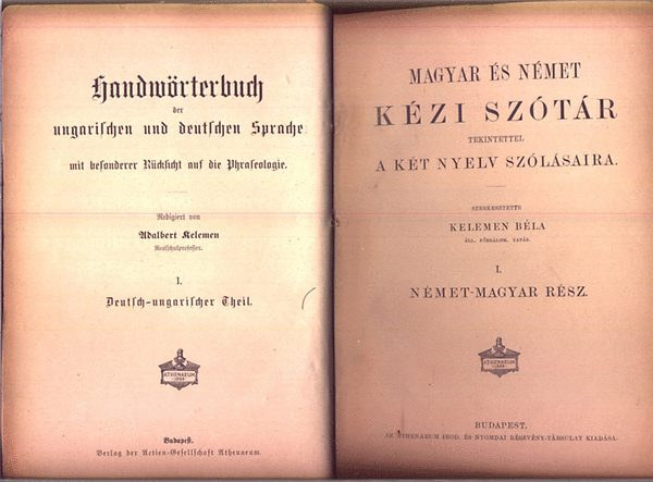 Kelemen Bla (szerk) - Magyar s nmet kzi sztr tekintettel a kt nyelv szlsaira I. (Nmet-magyar rsz)