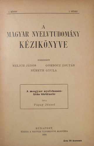 Ppay Jszef - A magyar nyelvhasonlts trtnete