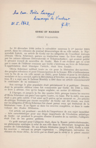 Waldapfel Jzsef - Gorki et Madch - Annales Universitatis Scientiarum Budapestinensis de Rolando Etvs nominatae Tomus IV. (Dediklt)