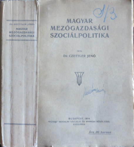 Dr. Czettler Jen - Magyar mezgazdasgi szocilpolitika