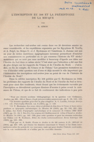 R. Simon - L'inscription ry 506 et la prhistoire de la Mecque (Dediklt)