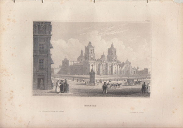 Mexico (Mexikóváros, Mexikó, Észak-Amerika) (16x23,5 cm lapméretű eredeti acélmetszet, 1856-ból)
