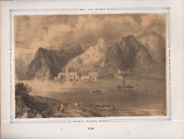 D�renstein szikla (v�rnak fekv�se) - eredeti litogr�fia (metszet)