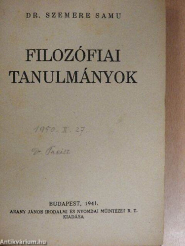 Dr. Szemere Samu - Filozófiai tanulmányok