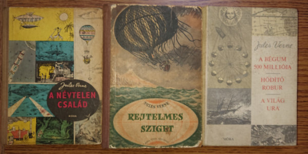 Jules Verne - 3 k�tet, 7 klasszikus ifj�s�gi reg�ny Jules Verne-t�l: A n�vtelen csal�d, Rejtelmes sziget, A B�gum 500 milli�ja/H�d�t� Robur/A vil�g ura