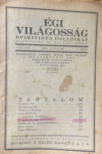 Égi világosság (spiritista folyóirat) XXVI. évfolyam 1924.Július. 7. szám