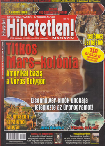 Szcs Rbert  (fszerk.) - Hihetetlen! magazin - XVIII. vfolyam 11. (205.) szm, 2018. november