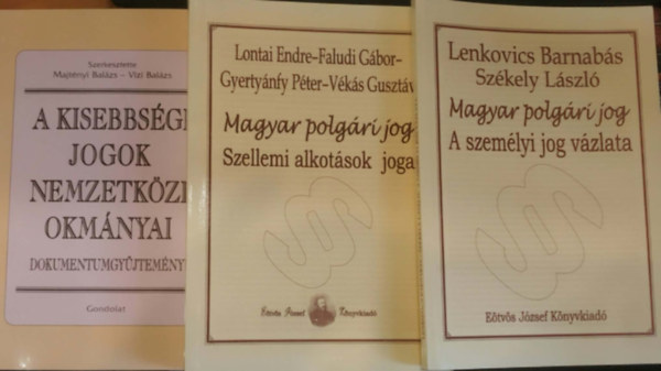 Székely László, Lontai Endre-Faludi Gábor-Gyertyánfy Péter-Vékás G, Majtényi Balázs, Vizi Balázs Lenkovics Barnabás - 3 db A kisebbségi jogok nemzetközi okmányai + Magyar polgári jog: A személyi jog vázlata + Szellemi alkotások joga