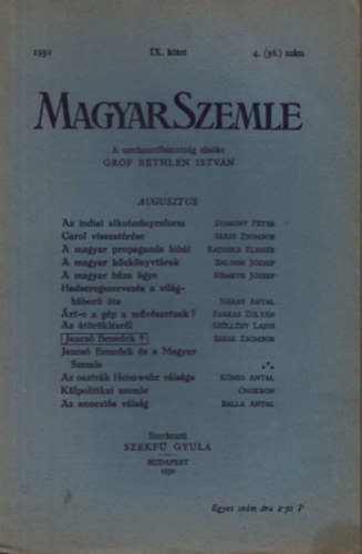 Magyar Szemle 1930. v IX. ktet 4.(36.) szm